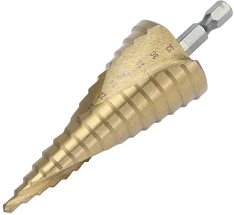 Broca de Taladro de Paso Ranurado en Espiral, 15 Pasos 4‑32 Mm Paso de Perforación Broca Cambio Rápido HSS Ti Herramienta de Vástago Hexagonal Ranurado de Espiral Recubierto