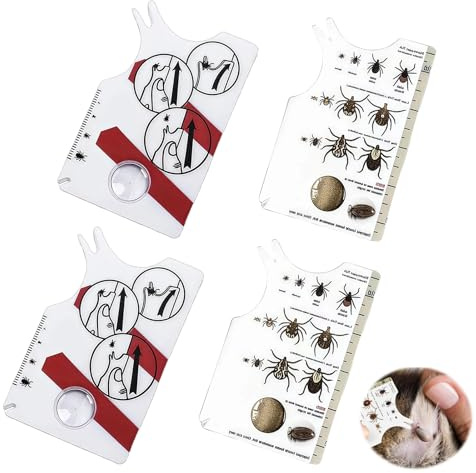 LUMOOM Lot de 4 tire-tiques avec loupe - Nettoyage rapide de la carte à tiques pour les humains et les animaux domestiques - Pour l'extérieur