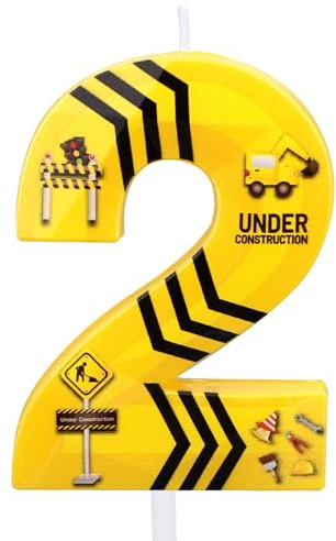 Construction Birthday Candles, Black Striped Happy Birthday Number Candle Yellow and Black Construction Cake Topper Theme Cake Decoration for Boys Girls Party Supplies(Number 2)