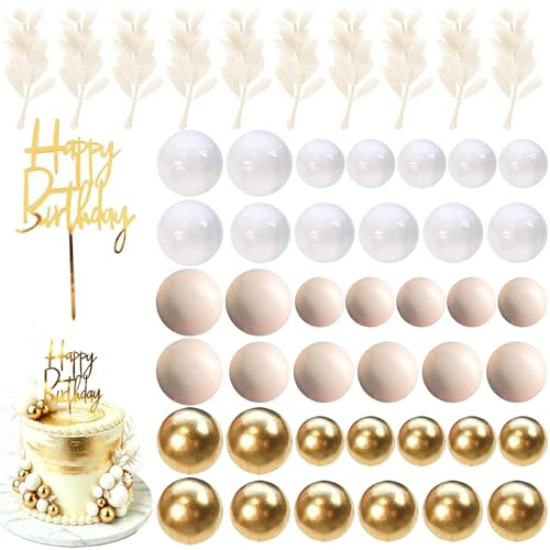 Embhlitfe 50 Pcs Boho Cake Decorations,Ball Cake Toppers Ccake Balls Decoration Khaki and Gold Balls for Cake Decorating,Rainbow Cakes Ballss for Birthday Wedding Baby Shower Party Decor (Khaki)