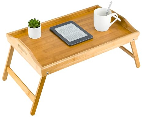 CROWNSHOP Bamboo Bed Tray Table 50x30x24cm – Foldable Breakfast Brown 1 PCS | in Bed Tray with Handles & Folding Legs, Portable Lap Tray for Eating, Working, Laptop, Sofa, and Breakfast in Bed