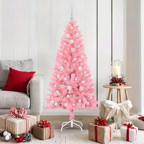 Árbol De Navidad Artificial Rosa 150 Cm con Soporte De PVC, 150 Luces LED Blanco Cálido, Diseño Cónico, Montaje Fácil, Decoración para Interior y Exterior, Christmas Tree Moderno, 3396419