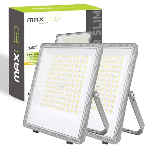 Maxled, Light is Led! 2 Piezas Focos LED Exterior 100W 10000 Lúmen Floodlight 3000K/4000K/6500K IP65 Impermeable Proyector Led Exterior Iluminación para Casa Garaje Patio Terraza Jardín Cancha Fachada