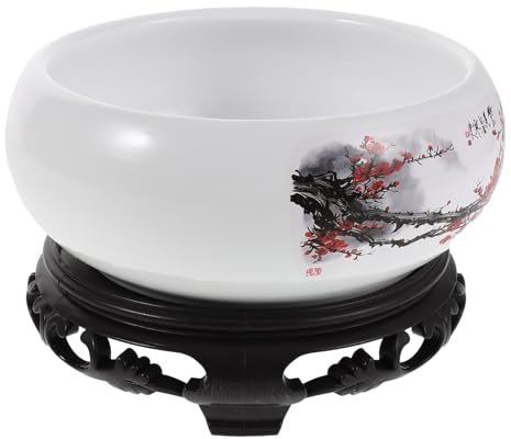 ibasenice Pot Hydroponique en Céramique avec Support Plastique Diamètre 16-17 CM Jardinière Large et Peu Profonde pour Plante Aquatique Pot à Bonsaï et Succulentes Décoration