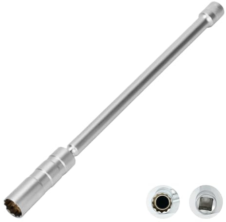 RowGlow llave de bujías 14 mm 3/8 12 caras larga 293 mm, llave bujias larga 14 mm 12 caras 3/8 para automóviles, acero al cromo-vanadio (14cm)