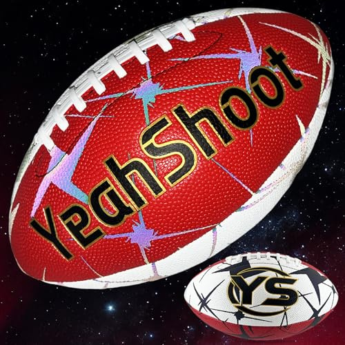 YeahShoot Holografischer reflektierender Fußball – maximiert die Sichtbarkeit bei Nacht mit Leuchttechnik, Größe 9, cooler, leuchtender American Football für Rugby, sicheres Spielen, perfektes