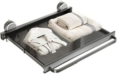 Badrumshylla Sugkoppshandduksställ, utdragbar handdukshållare självväggmonterad, infällbar handdukshållare i aluminium med stång och aktivitetskrokar, platsbesparande(60cm)