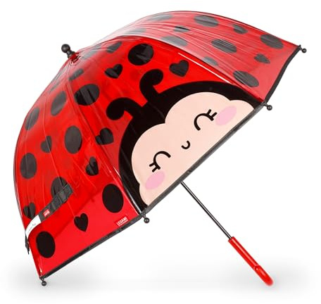 Legami - Ombrello per Bambini Dancin' In The Rain, Ladybug, Struttura Antivento, Apertura manuale, Chiusura in Tessuto, Spazio per Nome, Impugnatura a Gancio, 73x65 cm