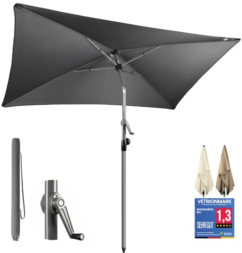 4smile Sonnenschirm Balkon mit Kurbel 200 × 125 cm, Anthrazit | Balkonschirm mit Schutzhülle, Sonnenschirm rechteckig, Sonnenschutz Balkon mit UV 50+, knickbar und höhenverstellbar