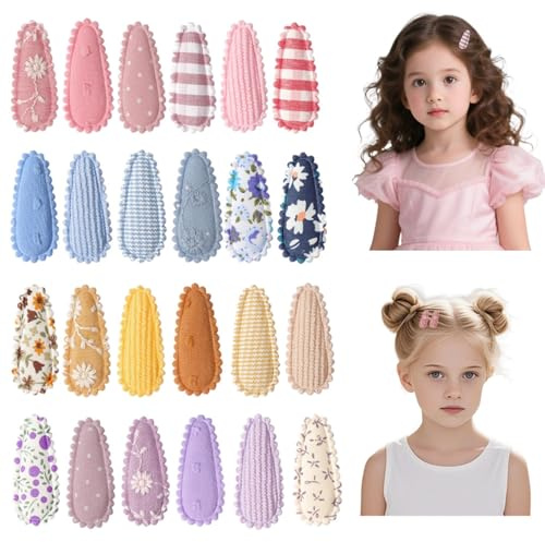 PYRUVAE 24 Stücks Baby Mädchen Haarschleifen Blumen Druck Baby Mädchen Haar Bügen Clips Rutschfeste verpackte Snap Blumenclips, Voll gefütterte Haarspangen für Babys Kinder Kleinkinder Teenager