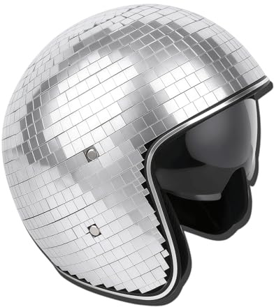 Lezevn Disco Ball Helmet with Retractable Visor, Glitter Mirror Glass Punk Costume Hat, Sparkling Stage Props for Bar DJ Club Party & Cosplay