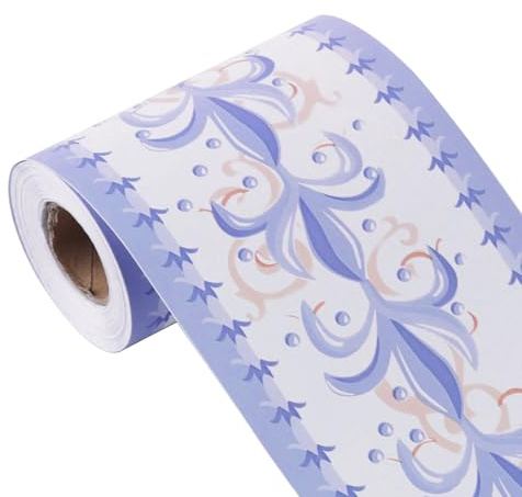 sourcing map Wall Paper Border Self Stick Wall Covering PVC Floor Borders for Kitchen Bathroom Bedroom Wall Decor Paper, Flower Pattern Blue+White, 3.94 Inch by 32.8 feet