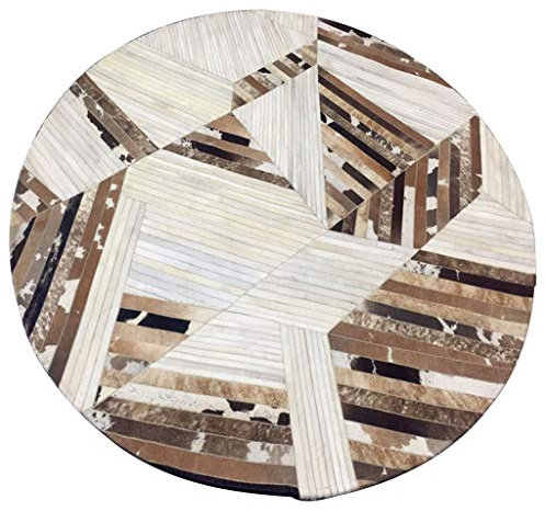 LHNLY-Teppiche Teppich Kuhfell Patchwork, Runder Teppich von Nordic Superior - Rindsleder von Hand Nähte Teppich - Wohnzimmer Couchtisch Schlafzimmer Designer rutschfeste Decke Bodenfilz