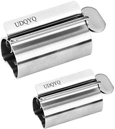UDQYQ Tubenquetscher Tubenpresse, 2-er Pack Zahnpasta Squeezer Edelstahl Sparen Zahnpasta total Squeeze Out Leere Rohre, Edelstahl Zahnpasta Sitzhalter mit Standfunktion. (Groß+Klein)