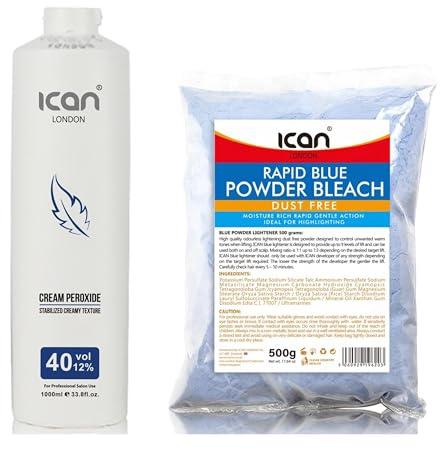 ICAN LONDON PROFESSIONAL CREAM PEROXIDE 40 VOL 12% 1000 ML + RAPID BLUE POWDER BLEACH 500 G COMBO SET