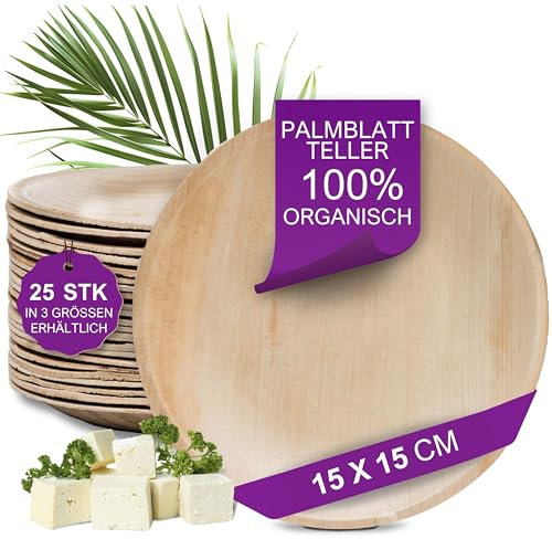 Waipur Assiette Jetable en Feuille de Palmier - 25 pcs. Rondes Ø 15 cm - Petite Vaisselle Naturelle et Élégante - Chic, Résistante et au Design Unique - Parfait pour les Fêtes et les Desserts