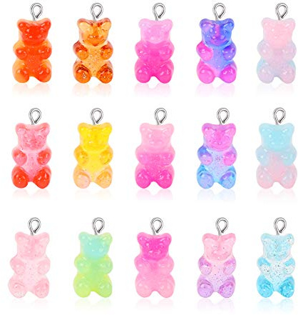Feelava 100 Pcs Gummy Bear Charms Resin Bear Pendant DIY Necklace Accessories| Cute, Bright Color, DIY Jewelry Necklace Bracelet Keychains Craft (Gradient color)