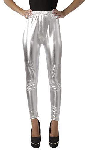 Carnavalife Leggins mujer de Tiro Alto, Malla Pantalones Largos Elástica Deportiva Danza Running Fitness para Mujer (L-XL, Plateado brillo)