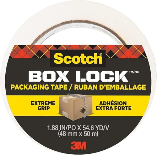Scotch Box Lock Verpackungsband, 1 Rolle, 48 mm x 50 m | Transparentes Verpackungsband; Starke Klebkraft, Verschließt Kartons Sofort, Ideal für Versand und Umzug