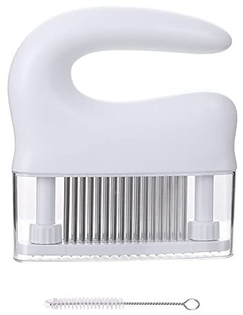 FUYTERY Ablandador de carne 48 cuchillas de acero inoxidable con cepillo de limpieza (Blanco)