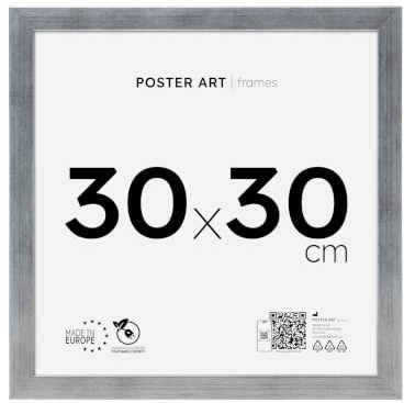 POSTER ART Bilderrahmen 30x30 cm Hängende aus MDF und Acrylglas Silber | Für Poster und Puzzles, Vertikal oder horizontal, Einfache Montage, Robustes Acrylglas, Europäische Produktion