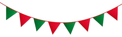 JSSEVN Wimpelkette Stoff-Wimpelkette, 3 m/insgesamt 8 Stück, 4 rote, 4 grüne, 8 Stück Baumwolle Vintage Blumen Dreieck Flaggen für Weihnachten Garten Geburtstag Party Outdoor Hängende Dekoration D