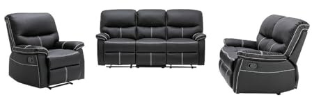 Vente-unique - Sofa 3-Sitzer + Sofa 2-Sitzer + Sessel Canby - Kunstleder - schwarz