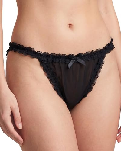 Satini Transparenta Nylontrosor Dam Mesh Volang Spets, Svart, XL