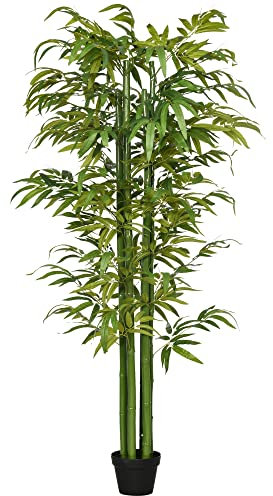 HOMCOM Árbol de Bambú Artificial en Maceta 180 cm Planta Artificial con 6 Botas Realistas Decoración para Interior Hogar Verde
