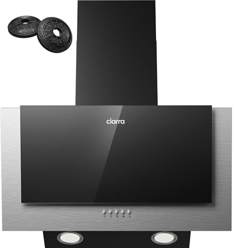 CIARRA A++ Dunstabzugshaube 60 cm Umluft Leise 57 dB 370 m³/h CBCB6736C | Kopffreie Schräghaube mit CBCF002X2 Aktivkohlefilter Aluminium Fettfilter Wandhaube Umlufthaube Abluft für Küchen Schwarz