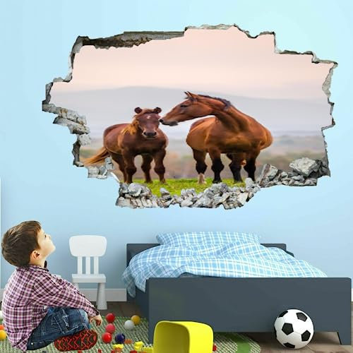 3D-Wanddekoration, braunes Pferd, abnehmbarer Wandaufkleber, Zimmer, natürliche Tiere, wasserfest, Wandaufkleber, Lochaufkleber für Mädchen, Kinder, Schlafzimmer, Tapete, Hochzeitsdeko, Geschenk