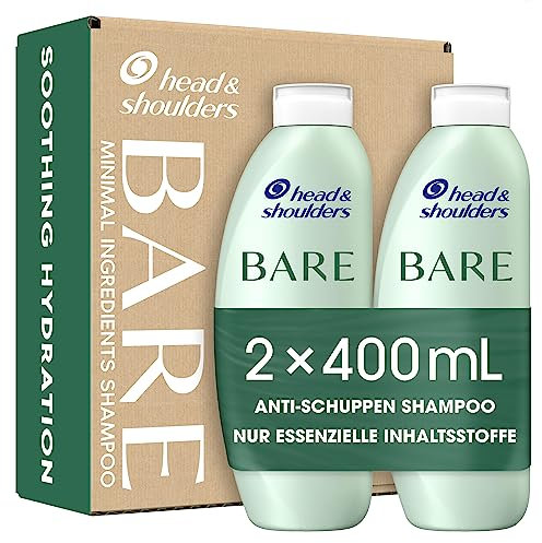 Head & Shoulders Bare, beruhigende Feuchtigkeit, Anti-Schuppen Shampoo (2x 400 ml), ohne Sulfate, Parabene und Silikone, Damen und Männer, gegen juckende Kopfhaut, fettiges Haar, Frischegefühl