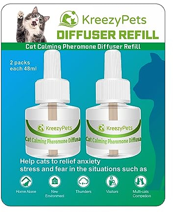 KreezyPets Nachfüllpack beruhigender Diffusor für Katzen, 2 Stück, beruhigende Pheromone, helfen Katzen, sich zu entspannen und Angst zu lindern, hält für 60 Tage