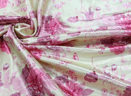 Wambere 100cm × 150cm Satinstoff Seidenstoff,Stoff mit Floralem Blumenmuster,Stoffe Meterware Dekorative Stoffe Dekostoff für DIY Basteln Nähen Kunsthandwerk Kleidungsdekoration,