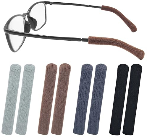 CKANDAY 4 Paar weiche Baumwoll-Brillen-Ohrpolster, rutschfeste Brillen-Ohrpolster verhindern das Verrutschen der Brille, elastische Komfort-Brillen-Ohrgriffe für Sonnenbrillen, Brillen, Lesebrillen, 4