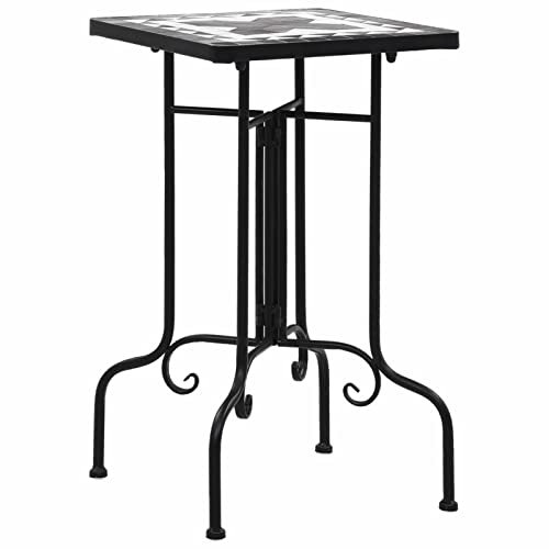 BaraSh Beistelltisch Mosaik Keramik Schwarz und Weiß Blumenständer Blumenhocker Balkontisch Gartentisch Mosaiktisch Gartenmöbel