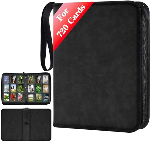 JUSONEY Sammelalbum für Karten, 9 seitlich Sammelalbum für bis zu 720 Karten, Sammelkarten Album Reißverschluss Binder für Sammelkarten MTG Karten Heft für Spielkarten für Sportkarten（Schwarz）