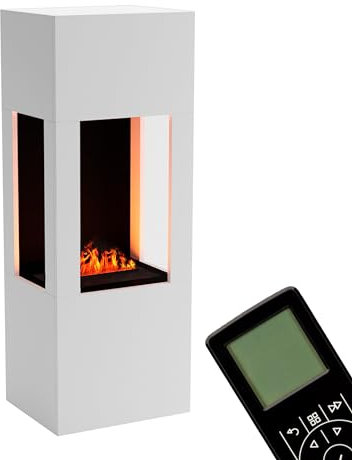 Cheminée sur Pied GLOW FIRE Böll à Vapeur d'eau - Cheminée électrique avec Flammes LED 3D réalistes, Effet crépitant, télécommande, 54x145x44 cm - Opti-Myst 400, Blanc