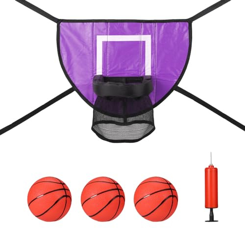 lasuroa Trampolin Basketballkorb Befestigungsset, Universelles Basketballtor für Trampolin mit 3 Mini-Basketball und 1 Pumpe, Einfache Installation Trampolin-Zubehör für Basketball (Lila)
