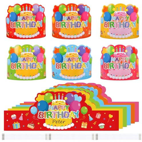 Sereliy 36 Pack Birthday Crowns for Kids Classroom Paper Adjustable Birthday Hat Crowns for School Party Supplies (Colorful 36)