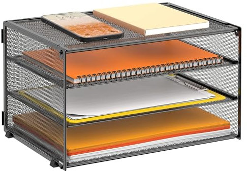 SUPTIDY Briefablage mit 3 Ebenen, Papier-Organizer, Netz-Metall, Schreibtisch-Organizer für Zuhause und Büro, Schwarz