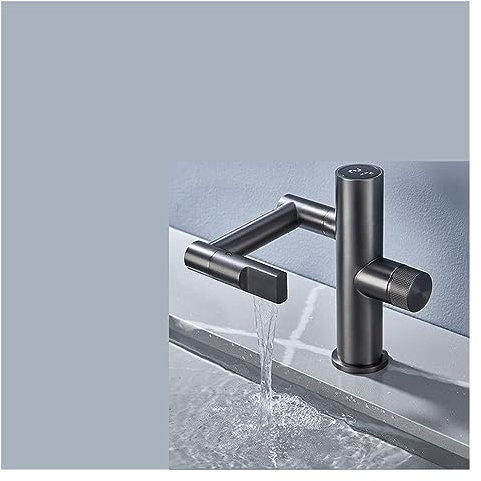 Digitalanzeige, komplett aus Kupfer, Kalt- und Warmwasserhahn, Badezimmer, Küche, kann den Wasserhahn drehen, Haare waschen, Gesicht gurgeln, Wasserhahn(Gris)
