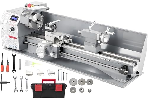Furvveerr Mini Tour de Métal 1100W Tour de Métal à Vitesse Variable RPM Mini Torno Fraiseuse de Métal 220MMx750MM Tour de Métal de Fraisage Numérique Métal Mini Tour à Machine (1100W)