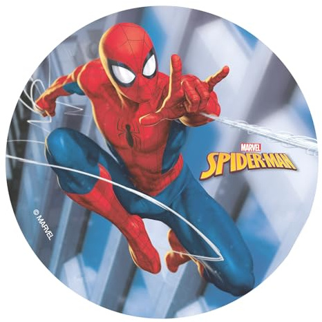 Dekora, Oblea Comestible de Spiderman, Decoración para Tarta de Cumpleaños de Marvel, Disco Redondo 20 CM