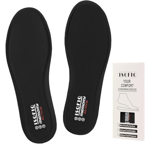 ISQFIQ Memory Schaum Einlegesohlen für Herren Damen Weich Einlagen für Sport Freizeit Arbeit Alltag Komfort Schuheinlagen für Sneaker Laufschuhe Stiefel Wanderschuhe Foam Innensohlen Schwarz EU39