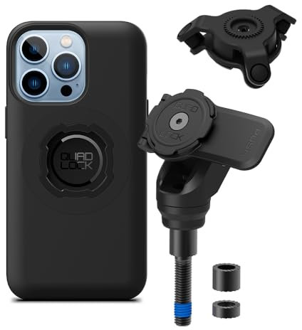 Quad Lock Motorcycle Handlebar Clamp Bolt Phone Mount PRO Kit with Vibration Dampener and iPhone 13 Pro Max MAG Case