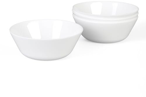LaGlint Blanco Cuencos de Vidrio Opalino para Cereales 473ml, Pequeño Cuenco de Sopa Juego de 4 para Pasta, Ensalada Pequeña, Guisos, Arroz, Aptos para lavavajillas y microondas