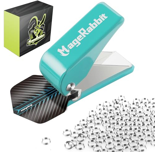 MageRabbit Herramienta de perforación de dardos con 100 anillos de metal. Perforadora de dardos para vuelos de acero/punta suave, accesorios de dardos, herramientas de dardos