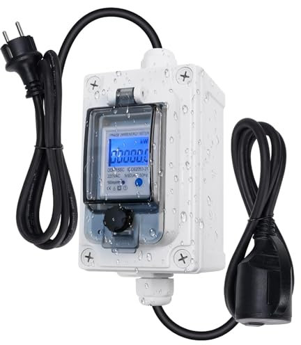 Mobiler Digitaler Stromzähler 230V, 60A Mobile Meter CEE Outdoor KWH Messgerät mit IP67 Wasserdich, Industriestecker LED Stromzähler mit Reset, Gummischlauchkabel Tragbar (Europäischer Stecker)