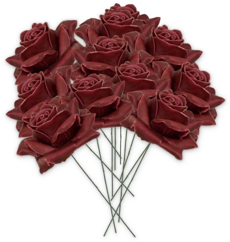 matches21 HOME & HOBBY Wachs-Rosen 10er Set Bordeaux - dauerhaft haltbare Textil-Rosen mit Wachs-Blüten